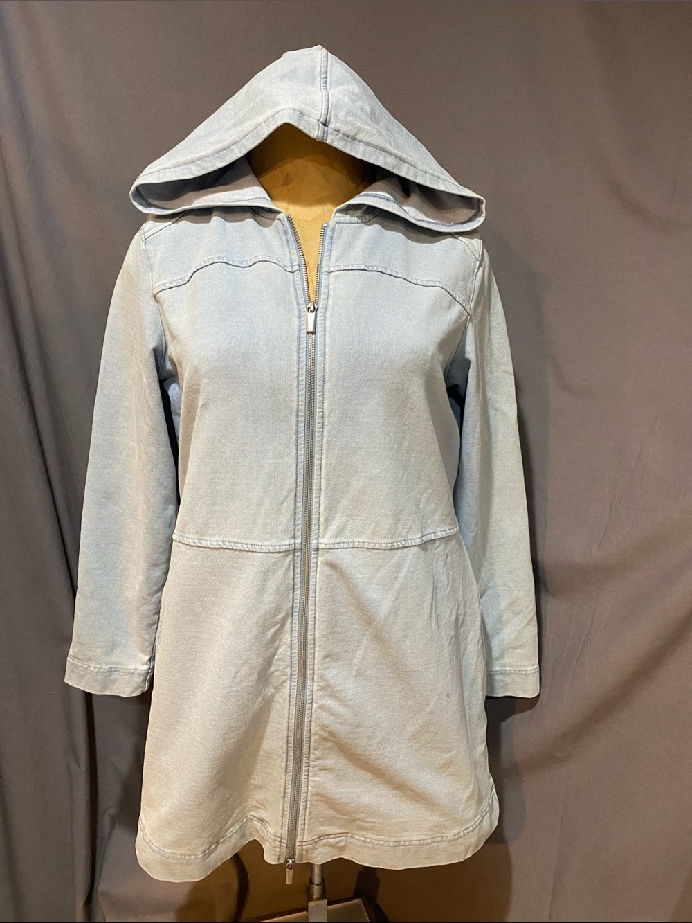 Light Denim Hooded Zip-Front Jacket by d &Co.